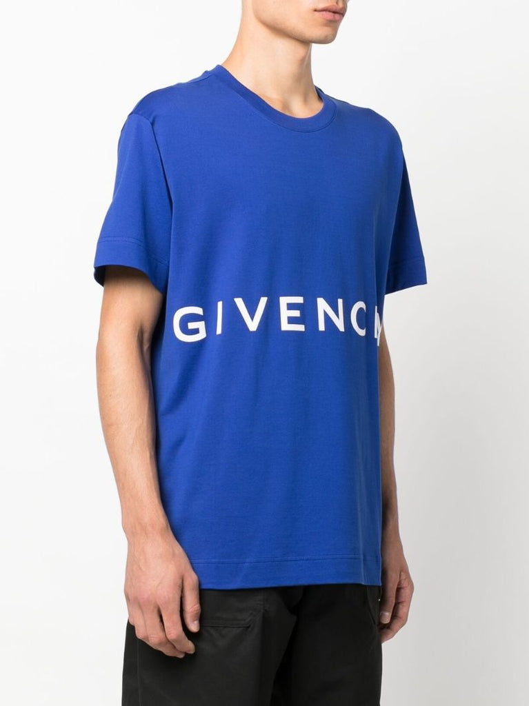 Blue Logo Print Cotton T-shirt