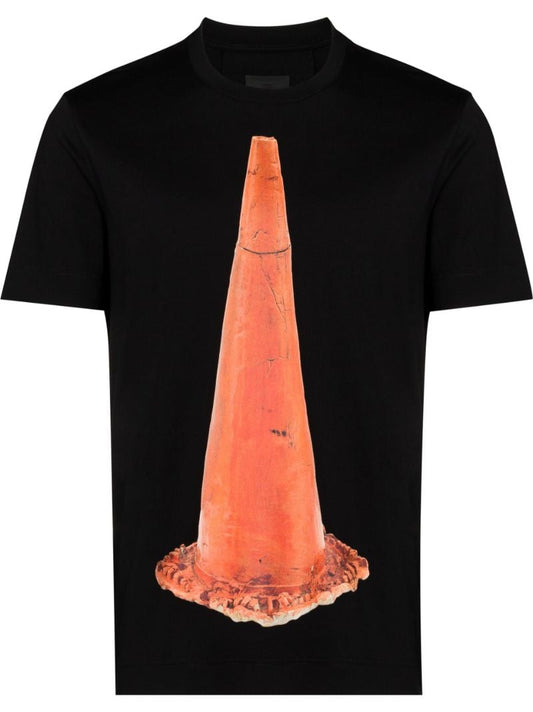 Black Cone Print Cotton T-shirt