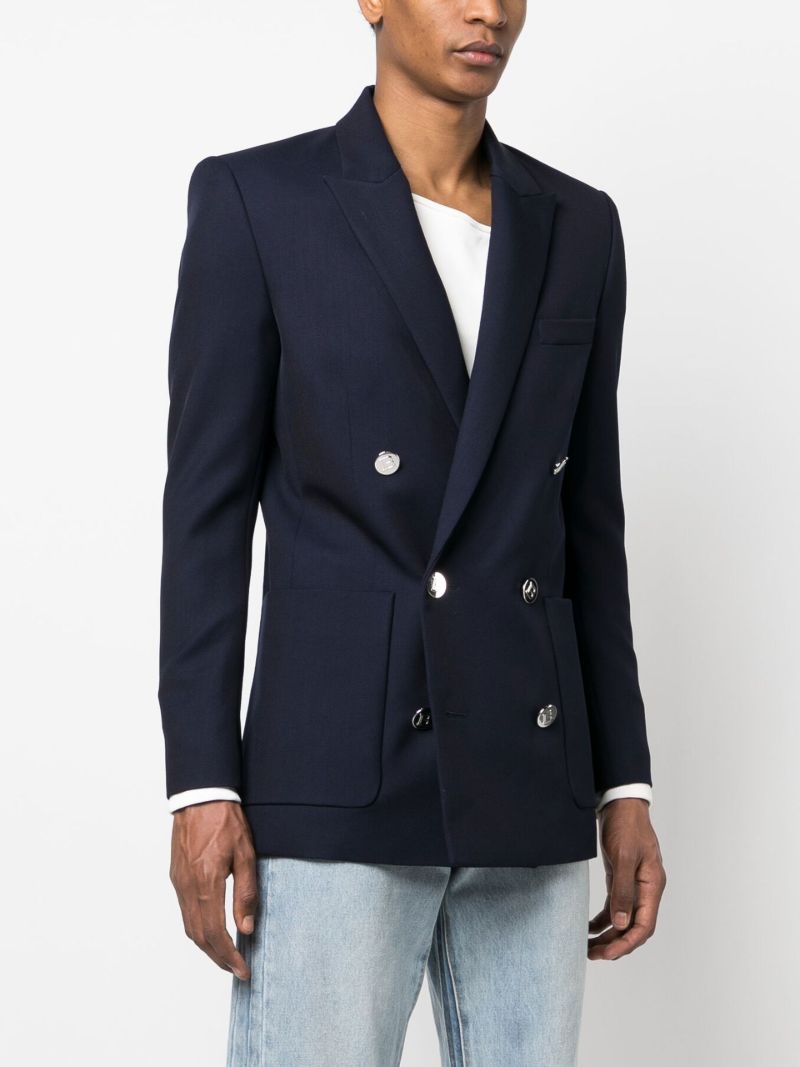 Blue Double-breasted Wool Blazer