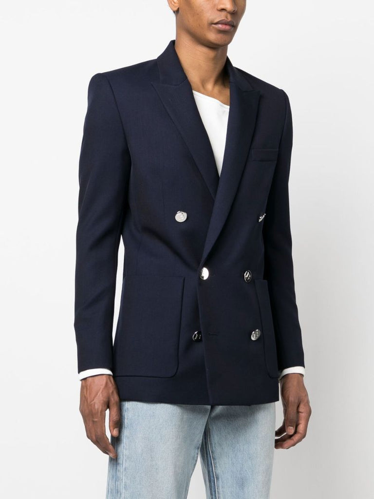 Blue Double-breasted Wool Blazer