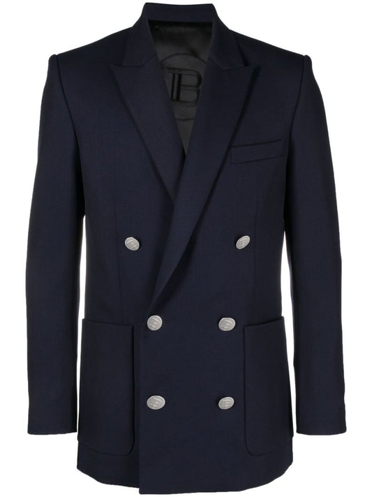 Blue Double-breasted Wool Blazer