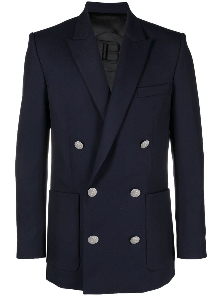 Blue Double-breasted Wool Blazer