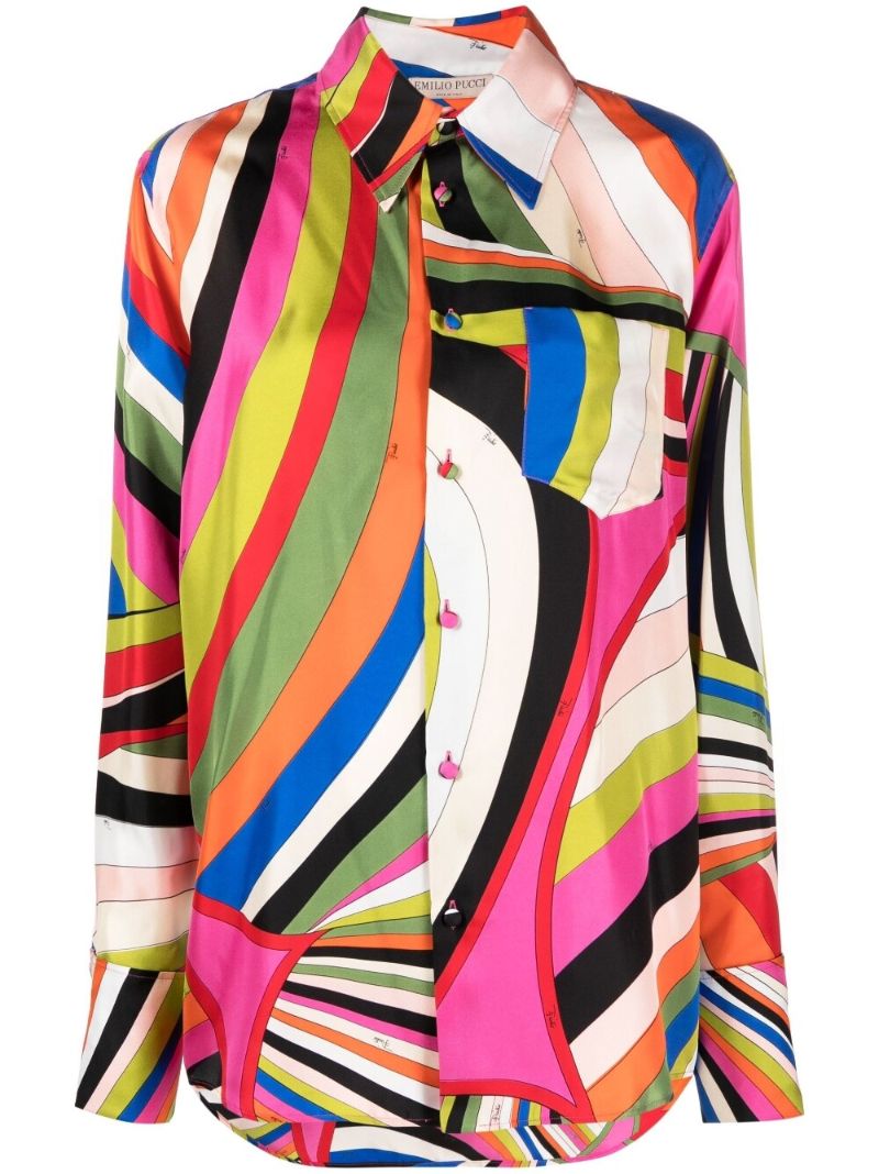 Multicolour Iride Print Silk Shirt