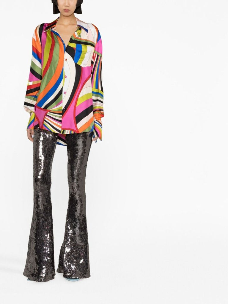 Multicolour Iride Print Silk Shirt