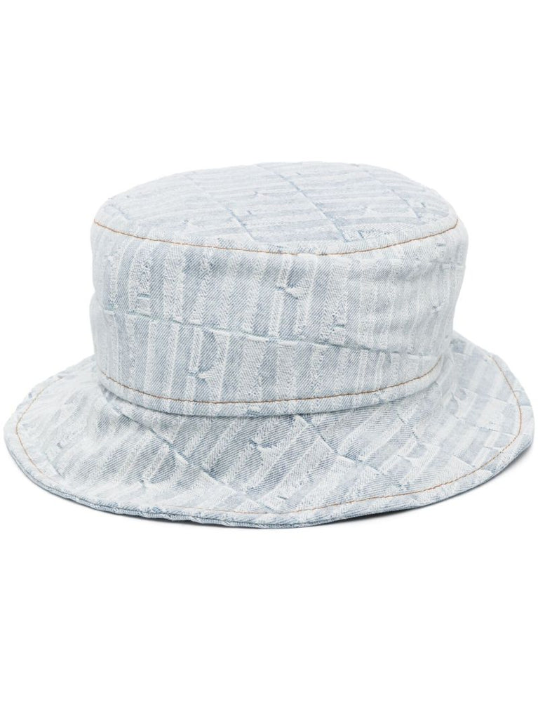 Blue Logo Print Denim Bucket Hat