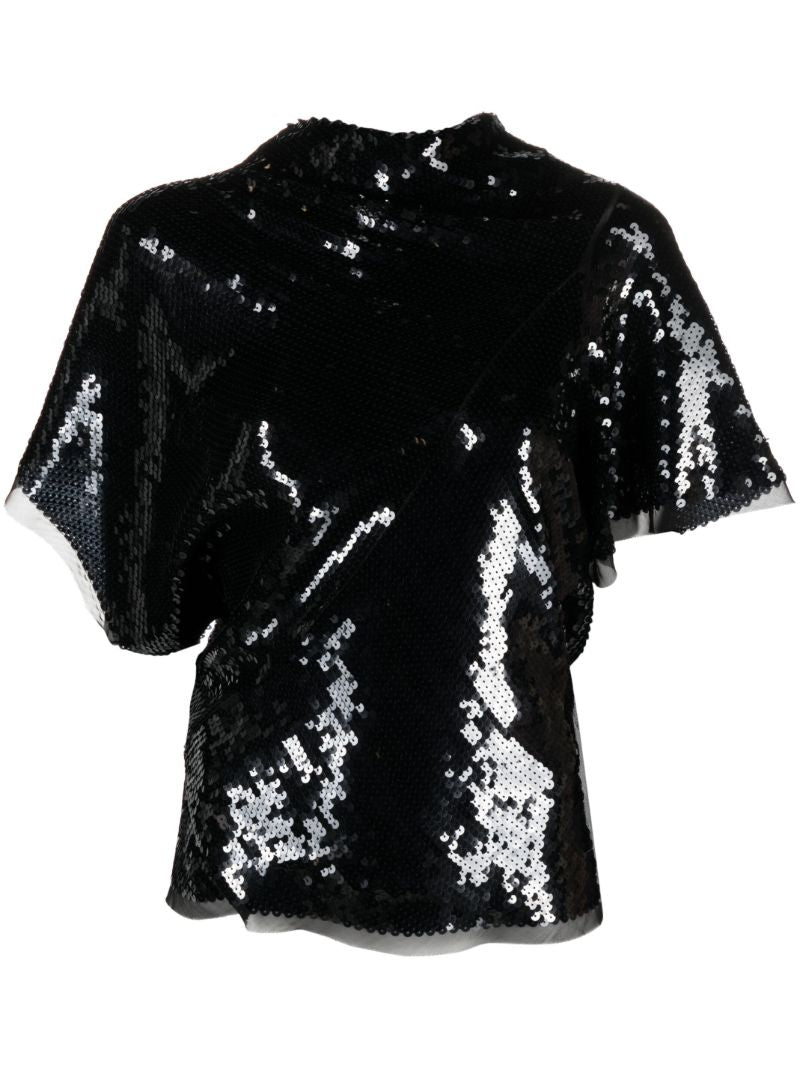Black Sequin-embellished Silk Blouse