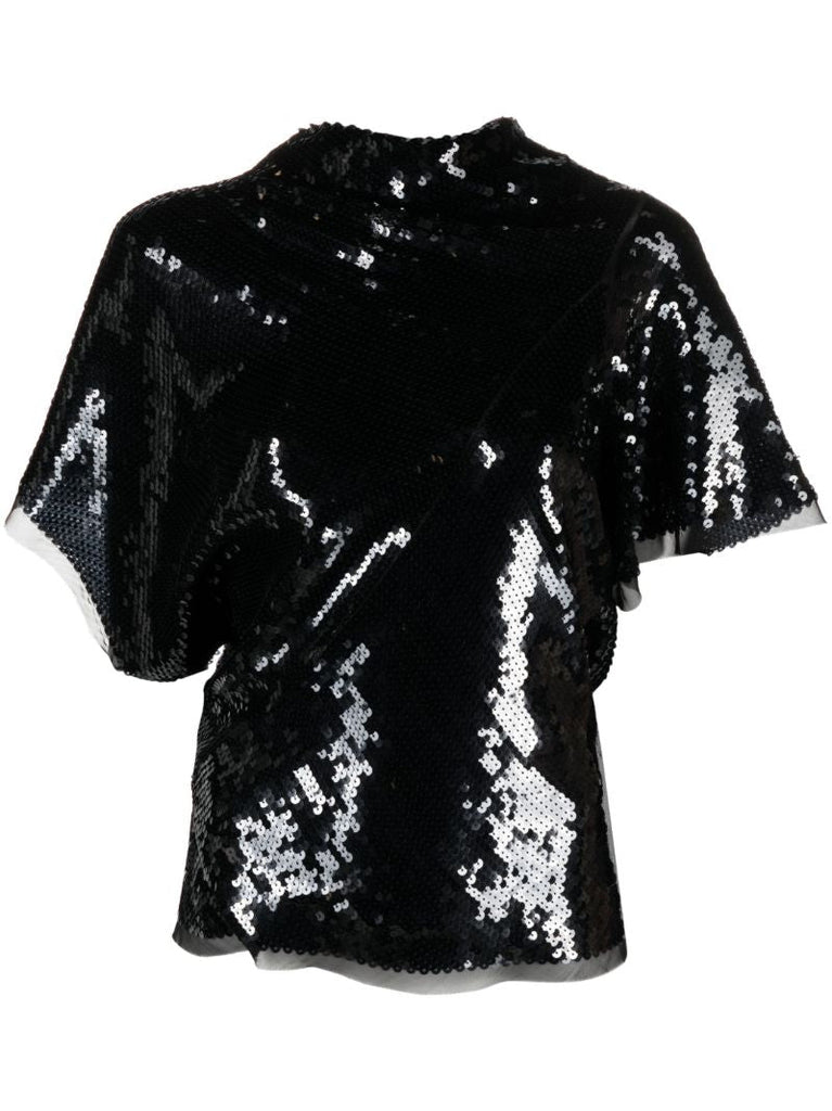 Black Sequin-embellished Silk Blouse