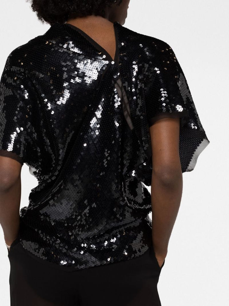 Black Sequin-embellished Silk Blouse