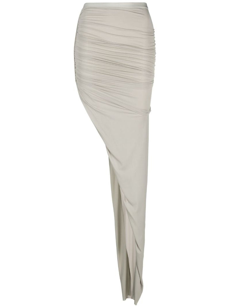 Grey Ruched Asymmetric Maxi Skirt