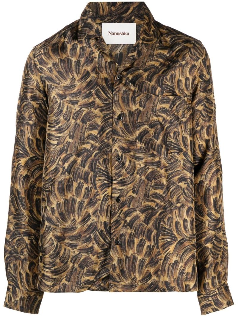 Brown Bodil Printed Silk Shirt