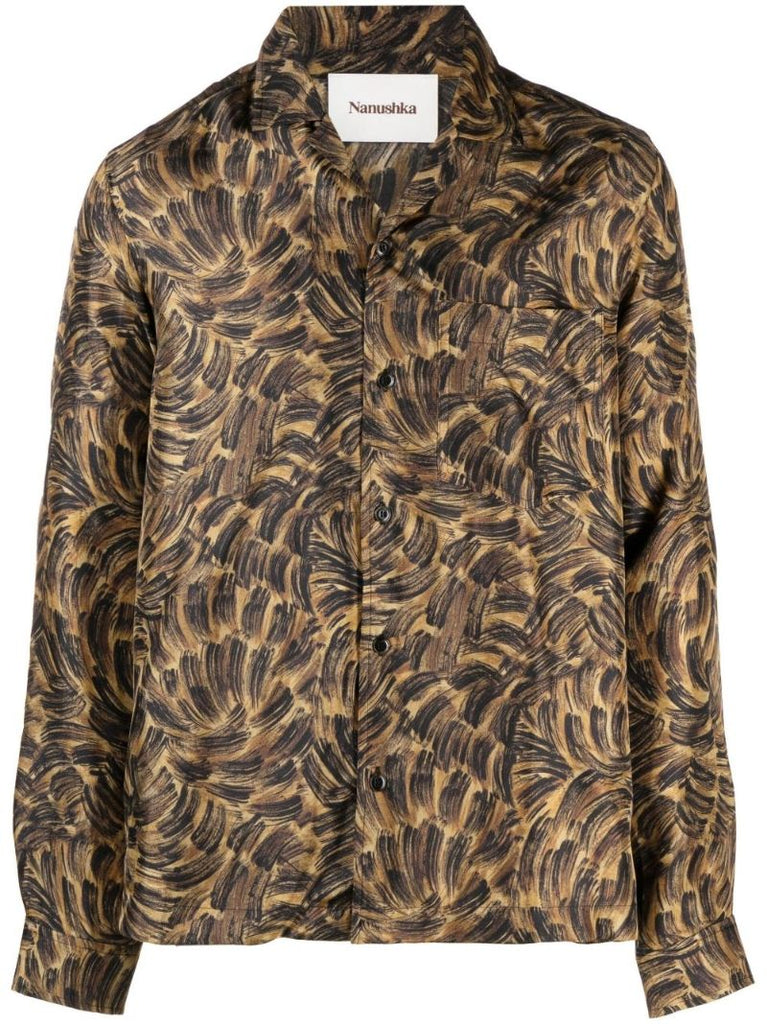 Brown Bodil Printed Silk Shirt