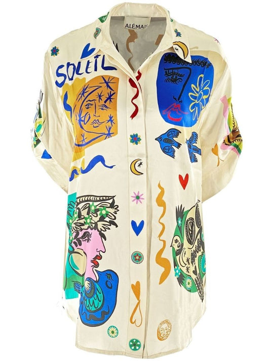 Neutral Soleil Printed Silk Shirt