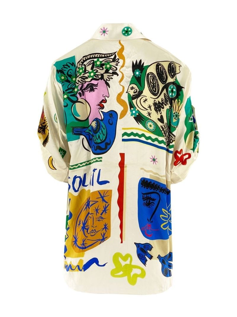 Neutral Soleil Printed Silk Shirt