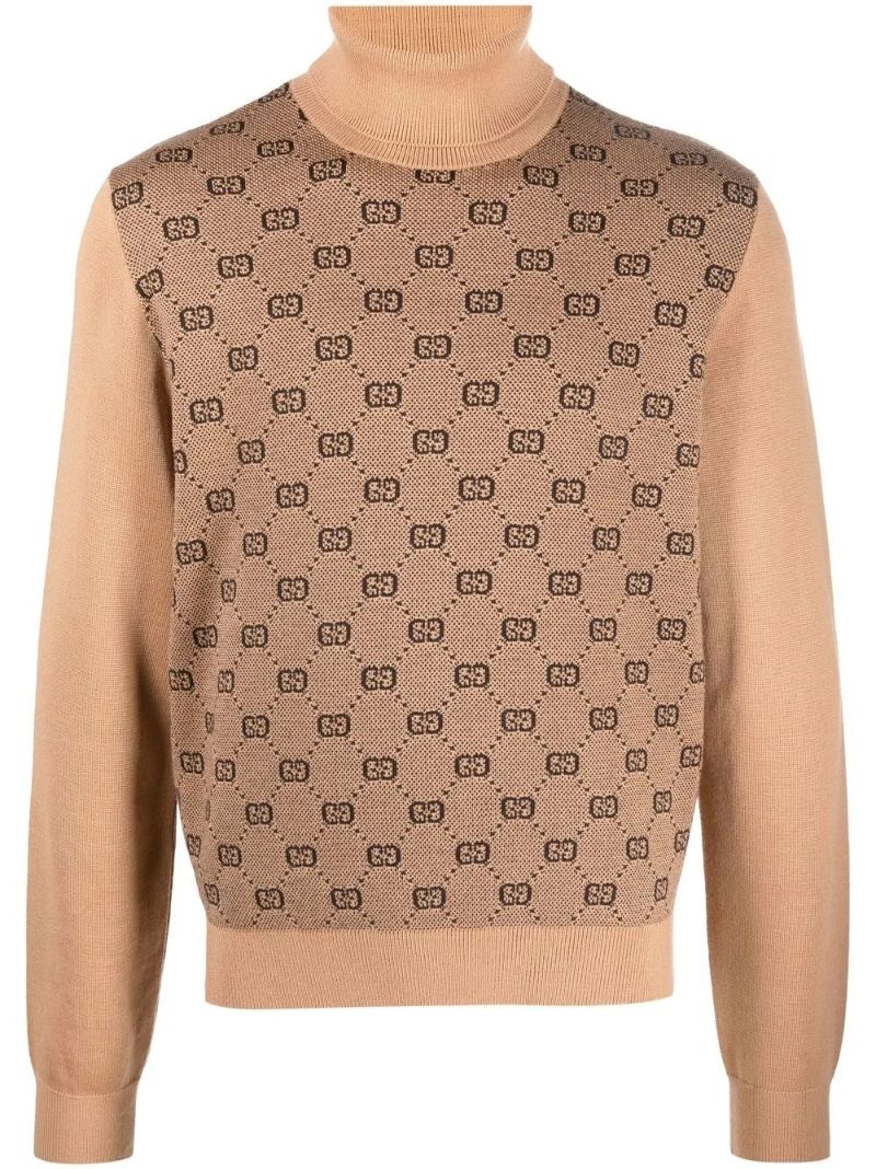 Brown Gg Jacquard Wool Sweater