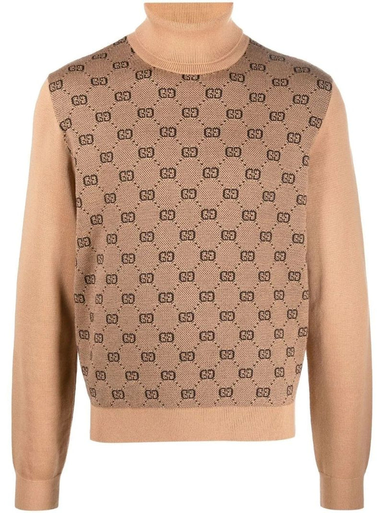 Brown Gg Jacquard Wool Sweater