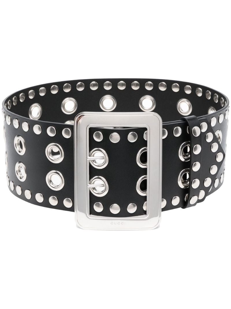 Black Studded Double-pin Leather Belt