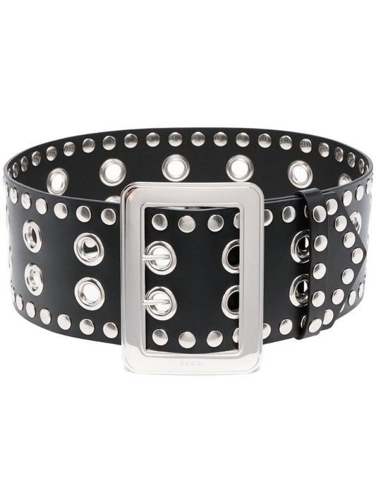 Black Studded Double-pin Leather Belt