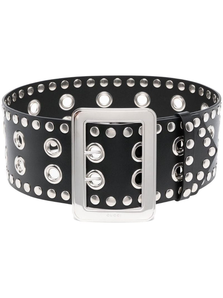 Black Studded Double-pin Leather Belt