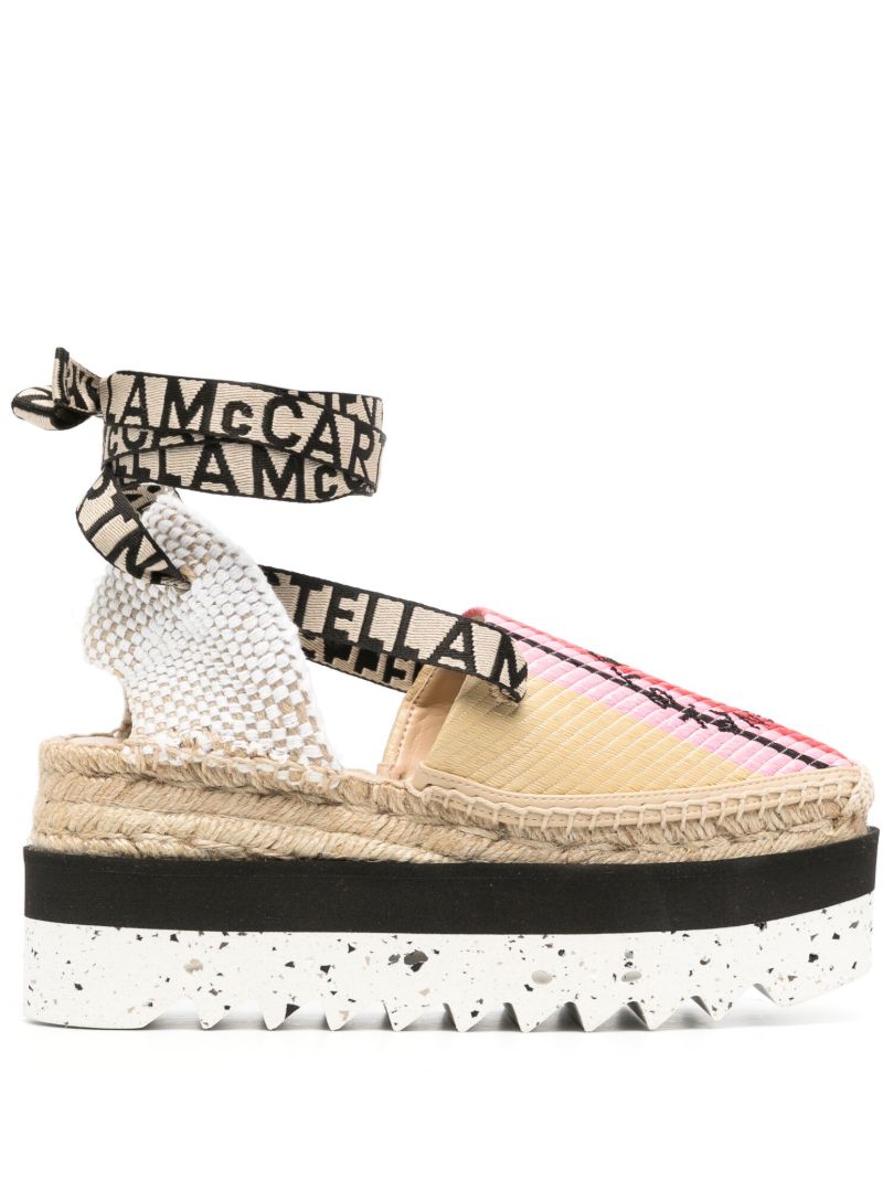 Beige Raffia and Canvas Platform Espadrilles