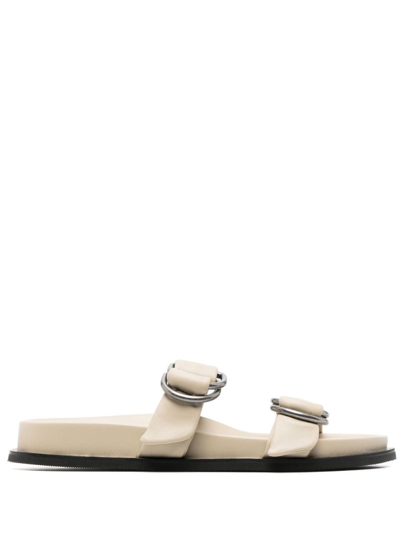 Neutral D-ring Leather Slides