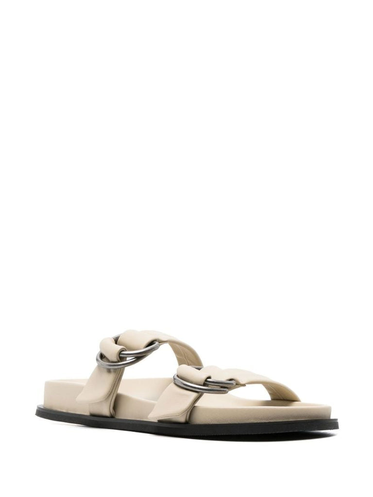 Neutral D-ring Leather Slides