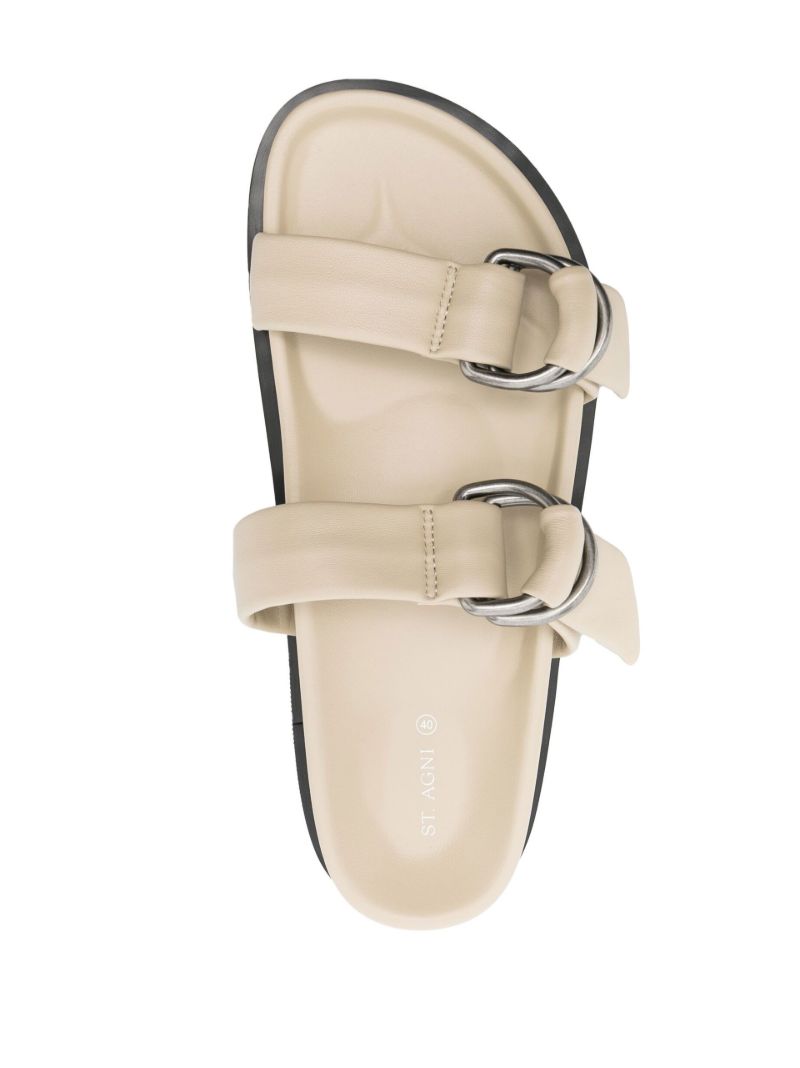 Neutral D-ring Leather Slides