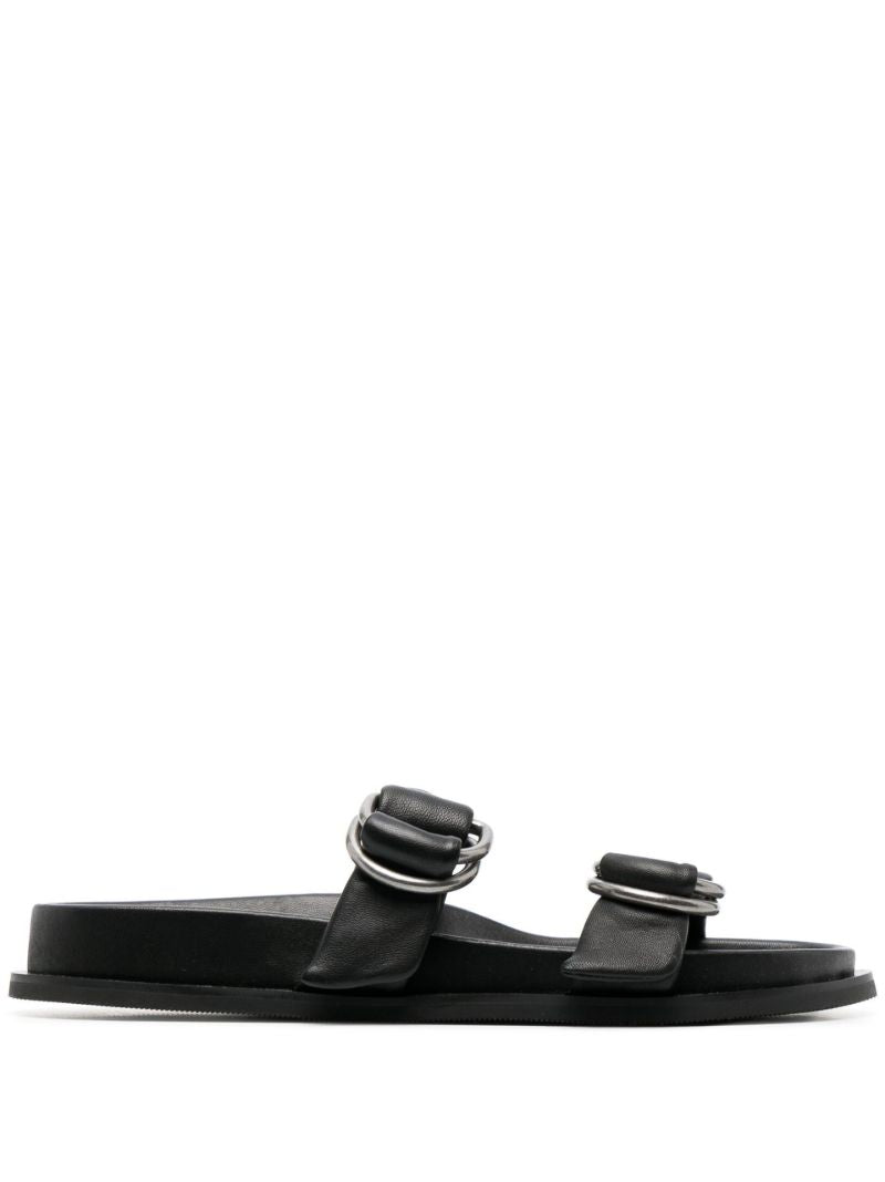 Black D-ring Leather Slides