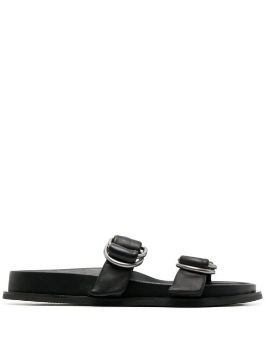 Black D-ring Leather Slides
