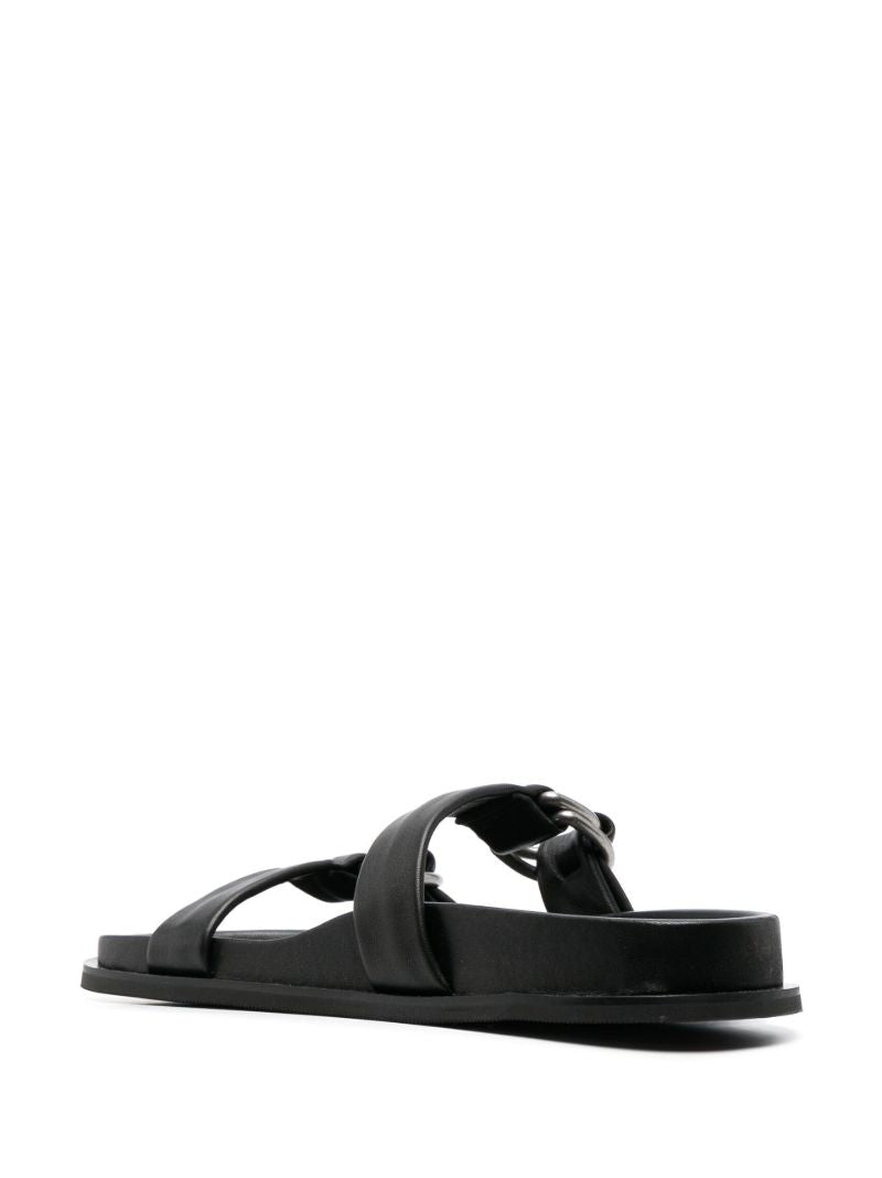 Black D-ring Leather Slides
