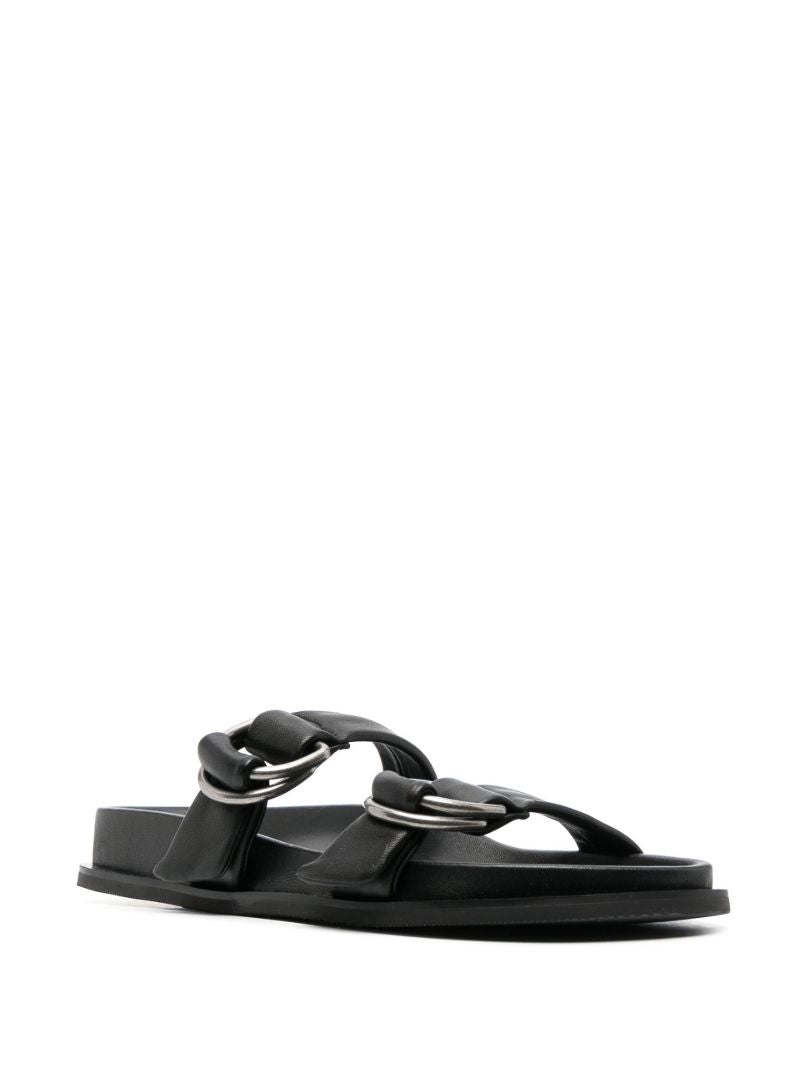 Black D-ring Leather Slides