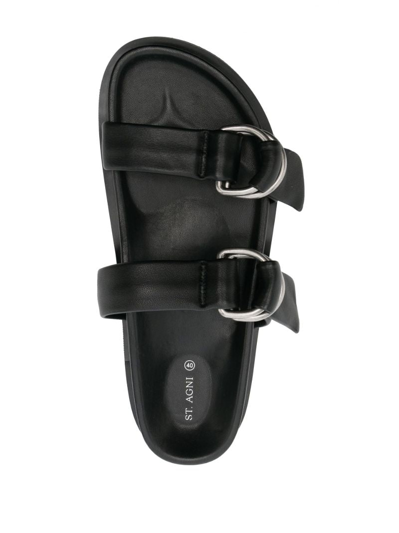 Black D-ring Leather Slides