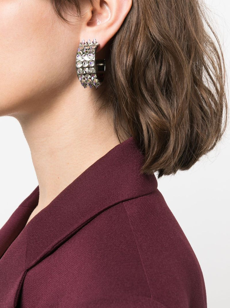 Silver-tone Karma Crystal Hoop Earrings
