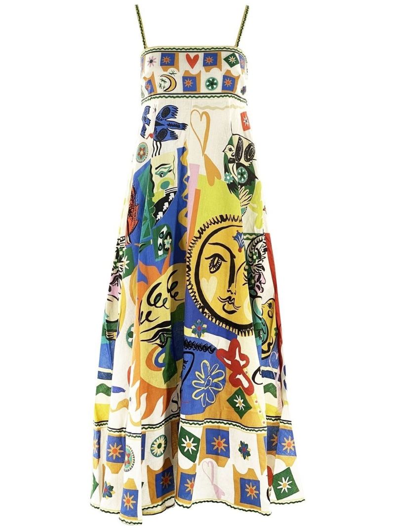 Neutral Soleil Printed Linen Dress