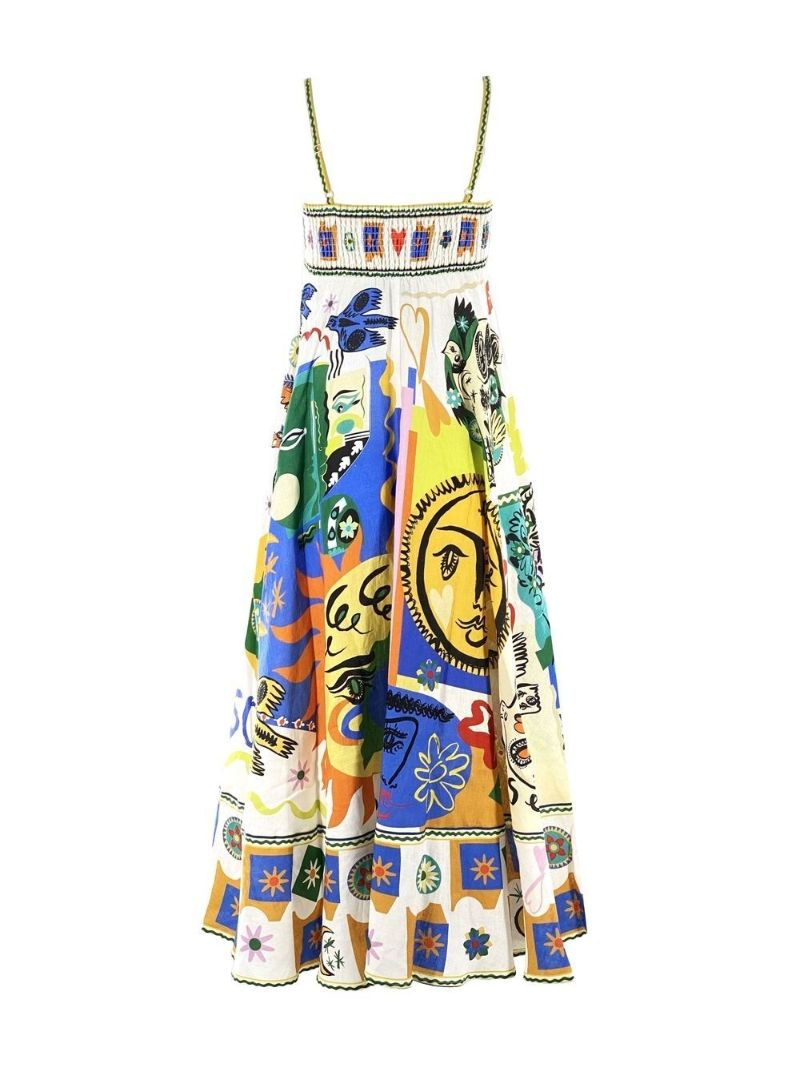 Neutral Soleil Printed Linen Dress
