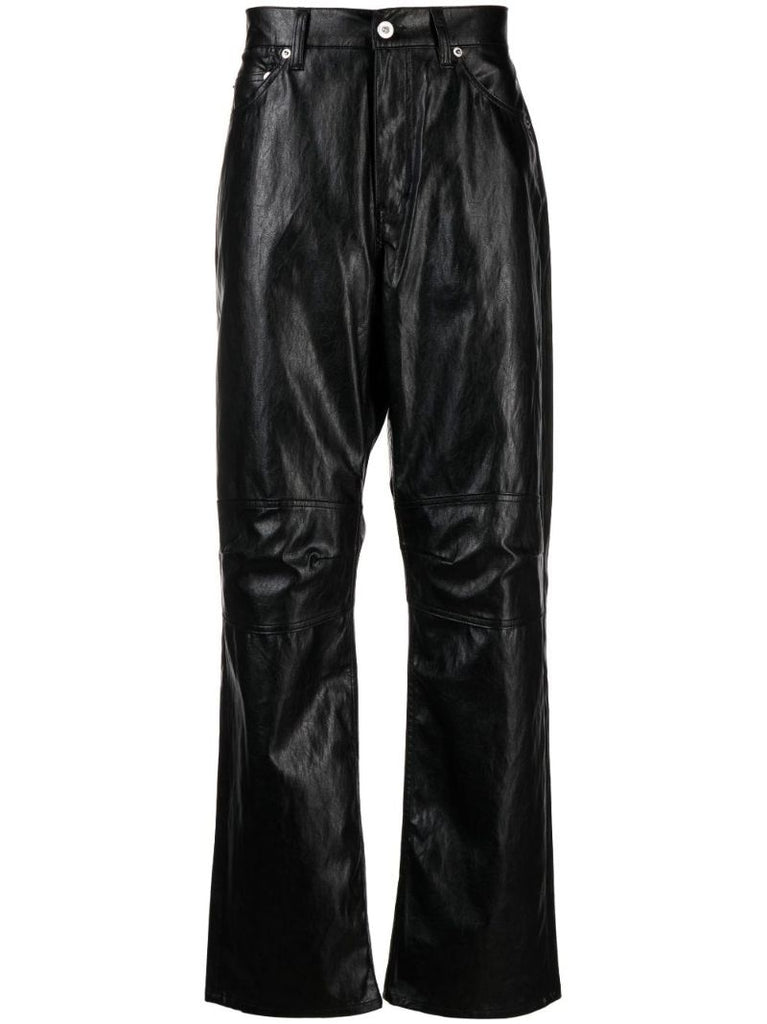 Black Cageian Faux Leather Trousers