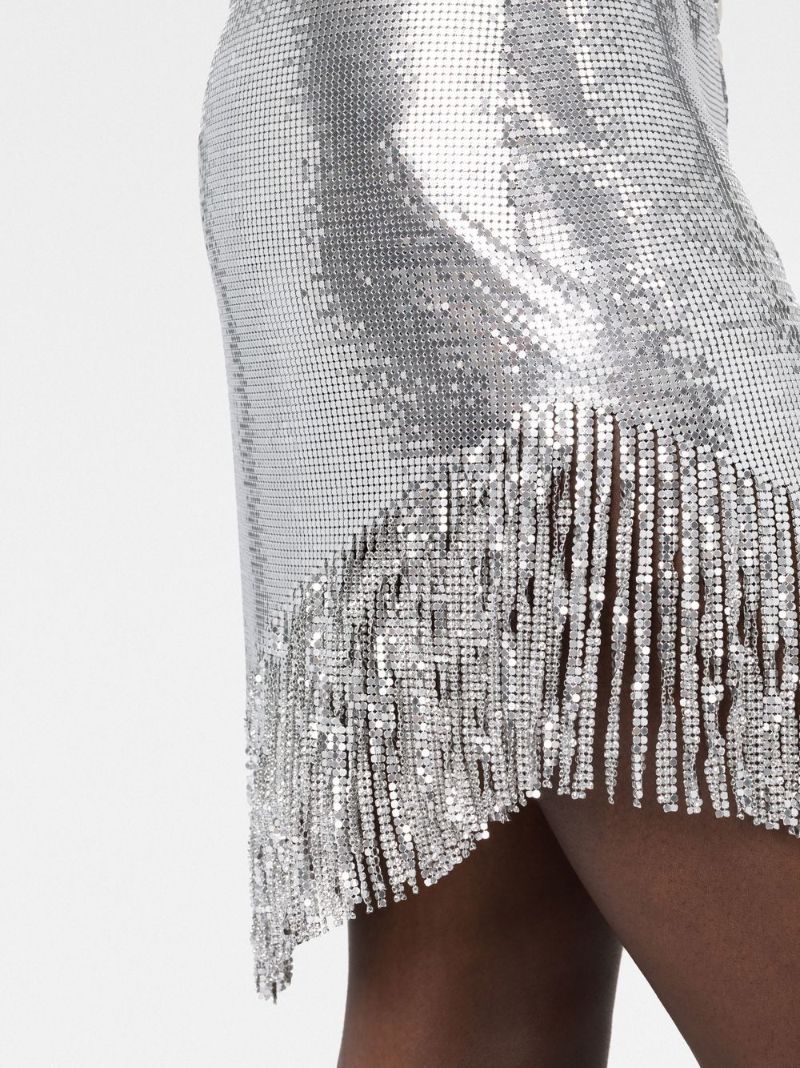 Silver Asymmetric Chain Mail Skirt