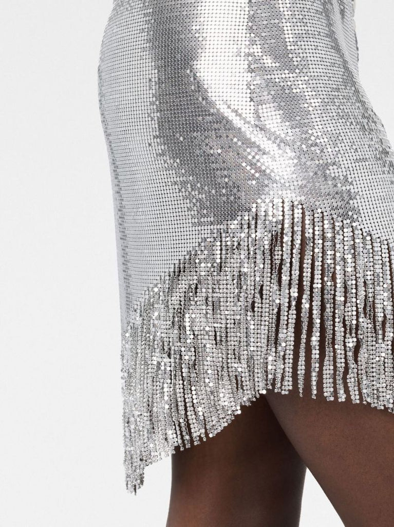 Silver Asymmetric Chain Mail Skirt