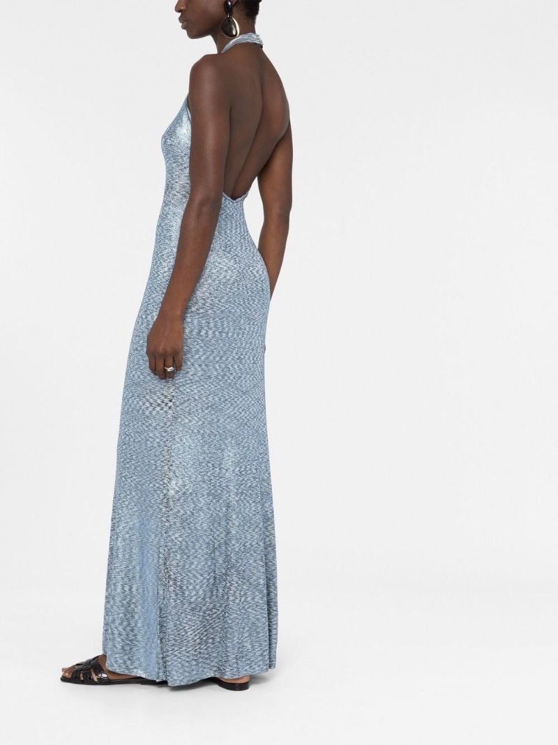 Blue Laminated Halterneck Maxi Dress