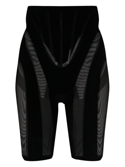 X Mugler Black Flock Shaping Shorts