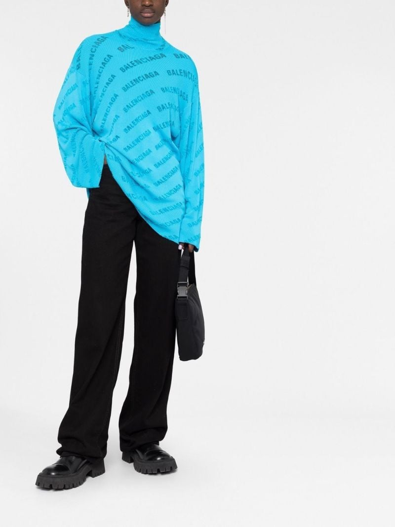 Blue Oversized Logo Jacquard Sweater