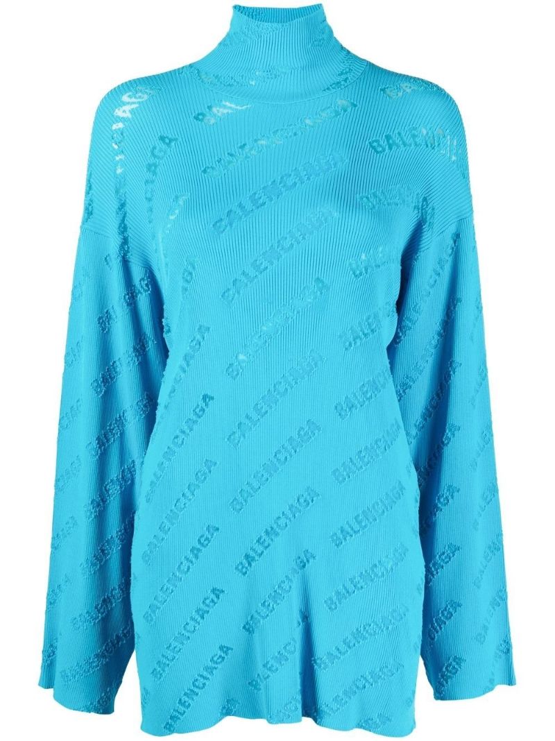 Blue Oversized Logo Jacquard Sweater
