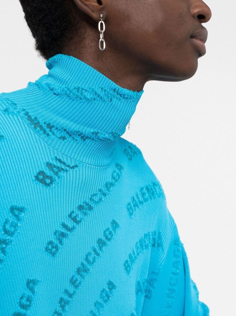 Blue Oversized Logo Jacquard Sweater