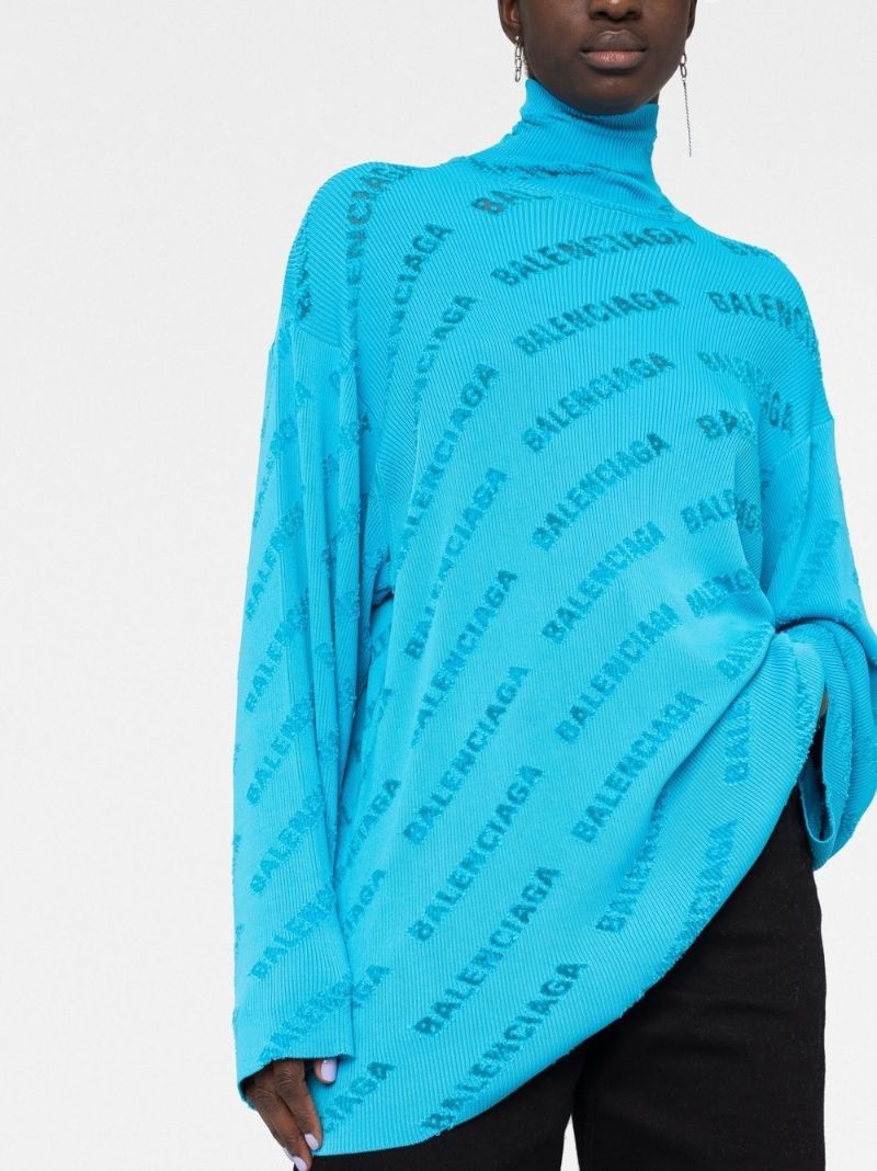 Blue Oversized Logo Jacquard Sweater