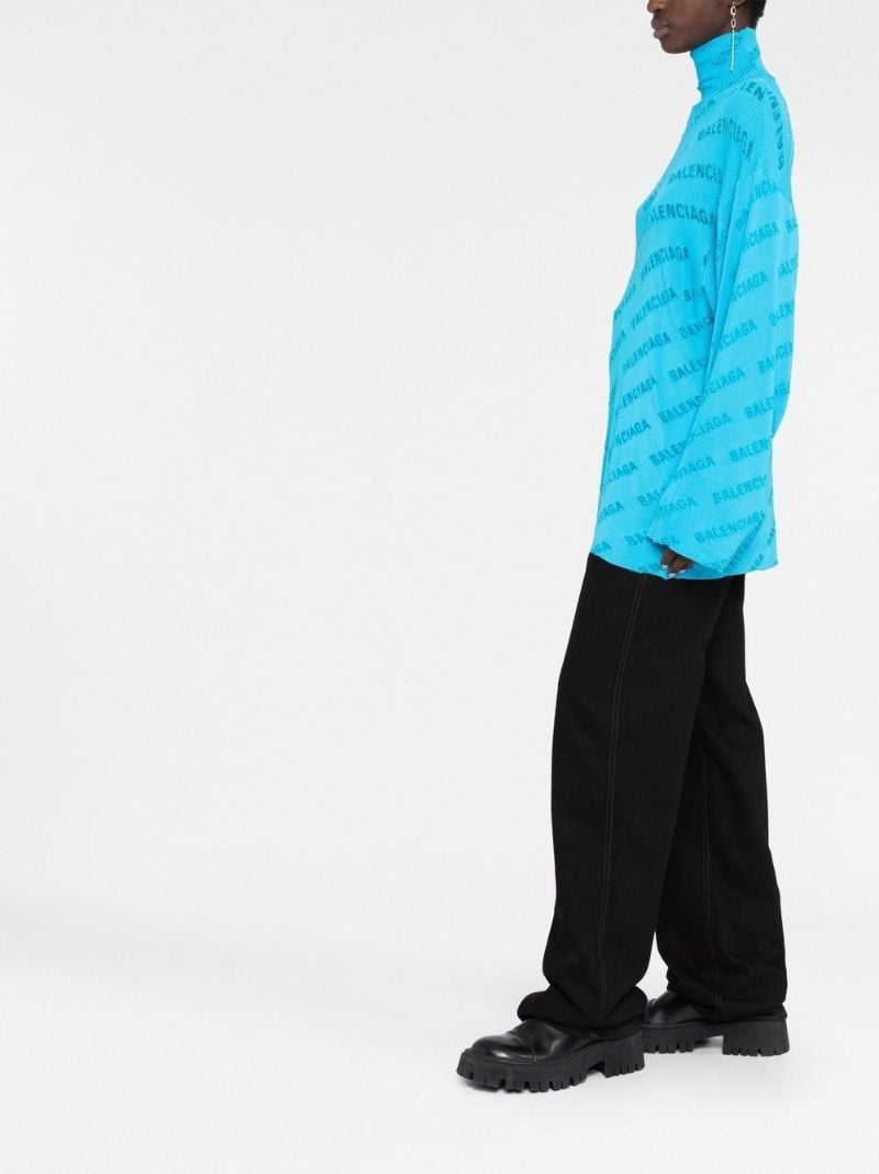 Blue Oversized Logo Jacquard Sweater