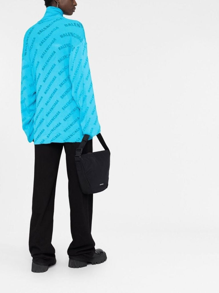 Blue Oversized Logo Jacquard Sweater