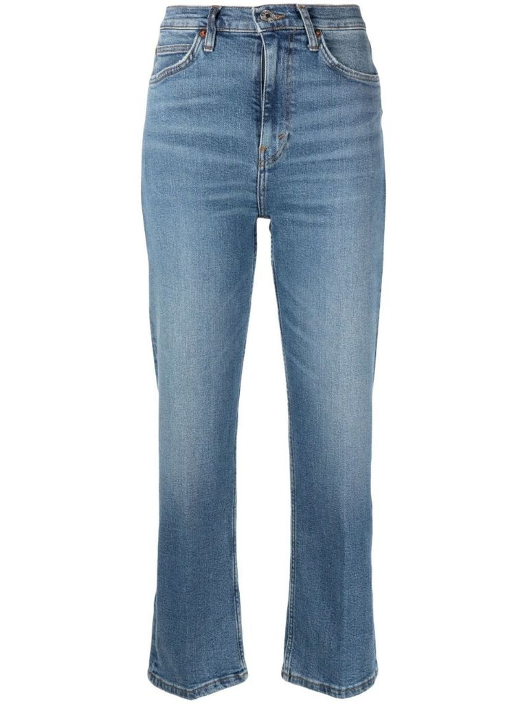 Blue High-rise Cropped Bootcut Jeans
