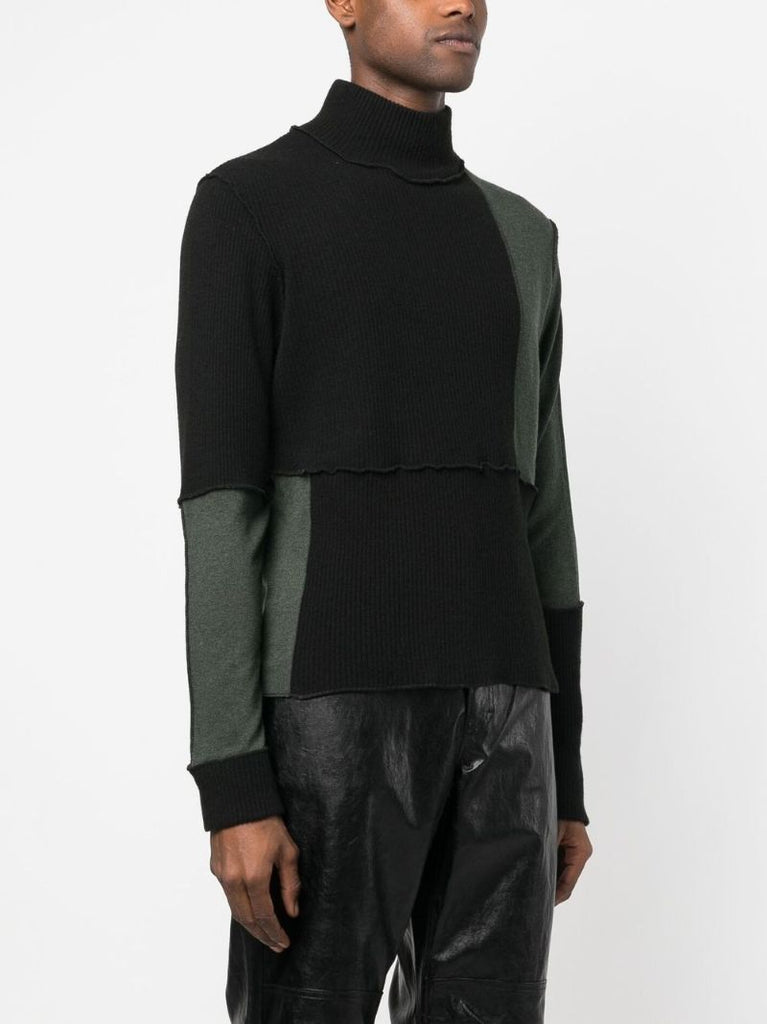 Black Panelled Roll-neck Jumper