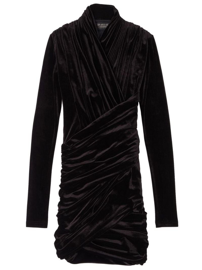 Black Draped Velvet Mini Dress
