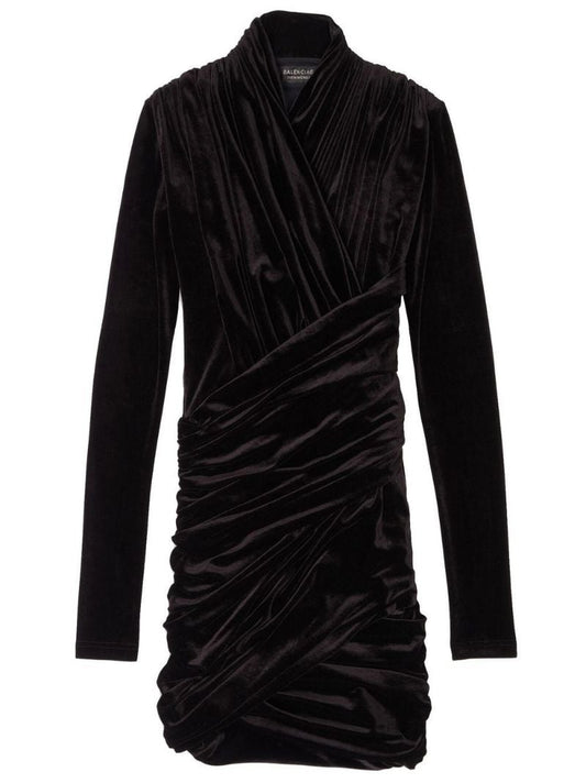 Black Draped Velvet Mini Dress