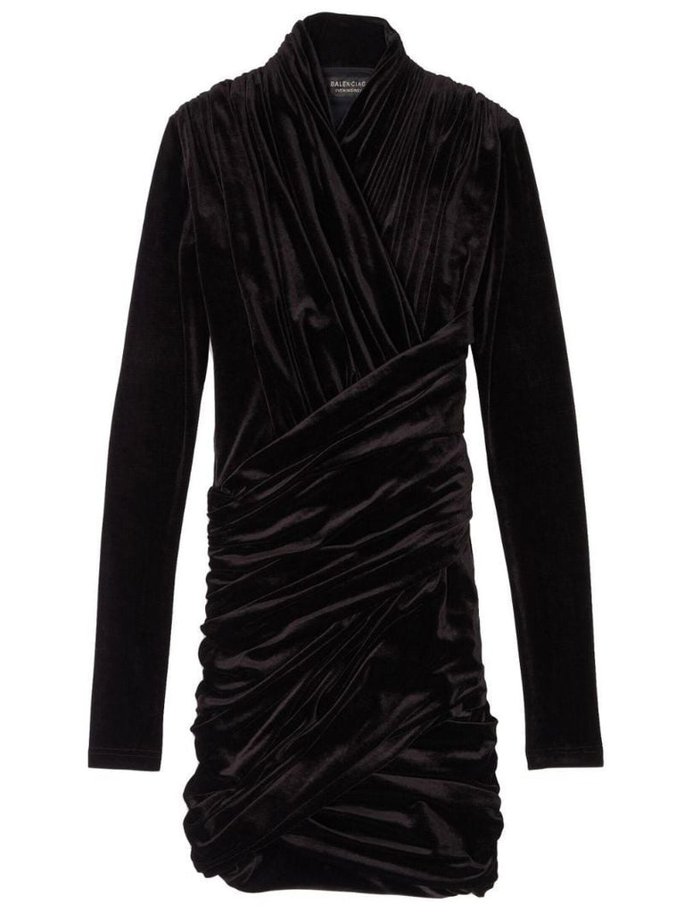 Black Draped Velvet Mini Dress